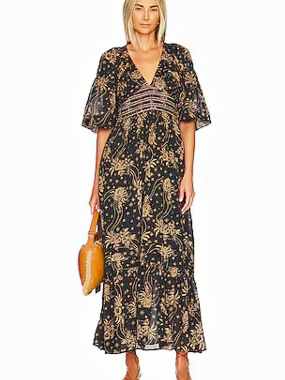 Free People Celestial Nights Maxi Dress Black & Gold